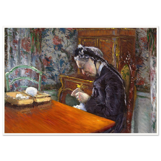 Mademoiselle Boissière Knitting (1877) Art Print | Gustave Caillebotte - Framed Poster - 30x40 cm / 12x16″ - Black frame