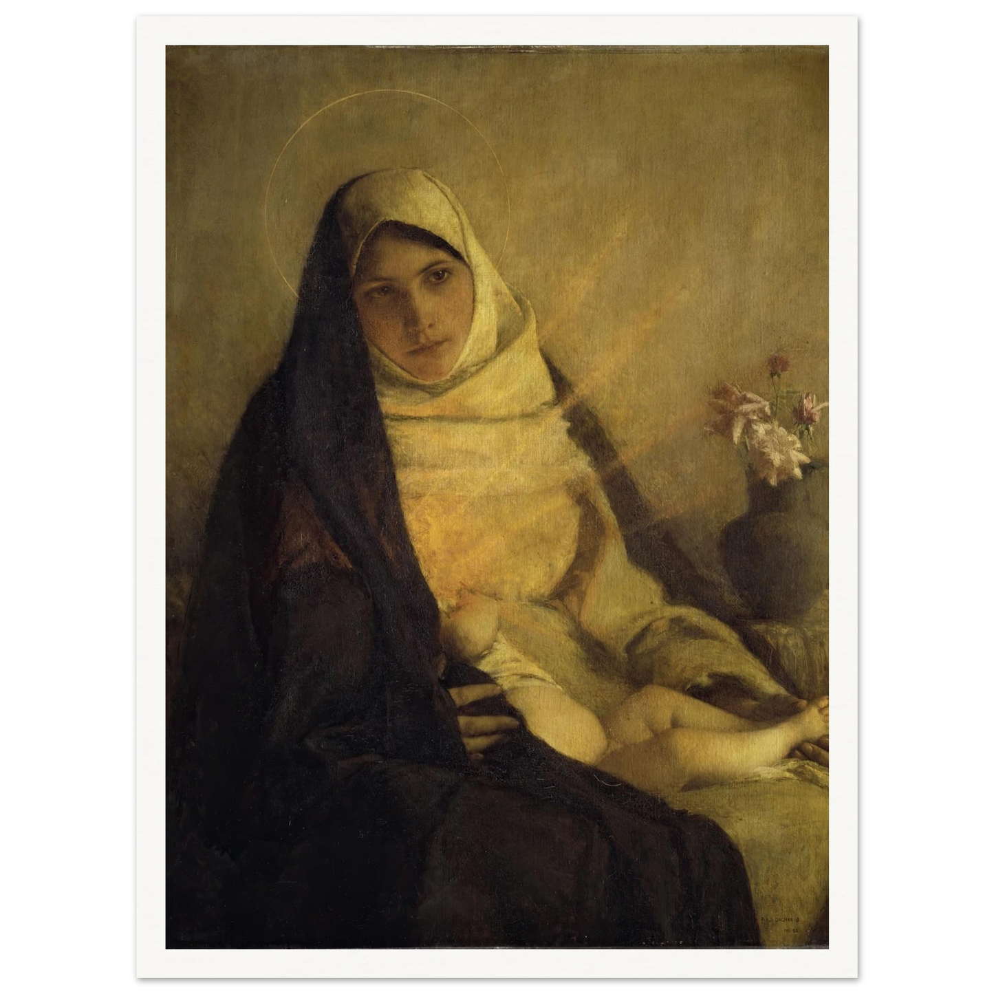 Madonna of the Rose (1885) Art Print | Pascal Adolphe Jean Dagnan Bouveret - Framed Poster - 30x40 cm / 12x16″ - Black frame