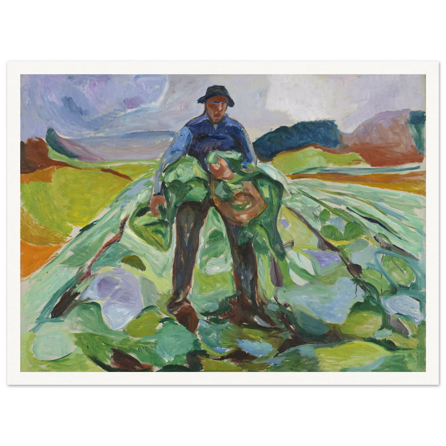 Man in the Cabbage Field (1916) Art Print | Edvard Munch - Framed Poster - 30x40 cm / 12x16″ - Black frame