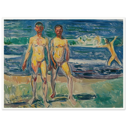Männer am Meer (1908) Art Print | Edvard Munch - Framed Poster - 30x40 cm / 12x16″ - Black frame