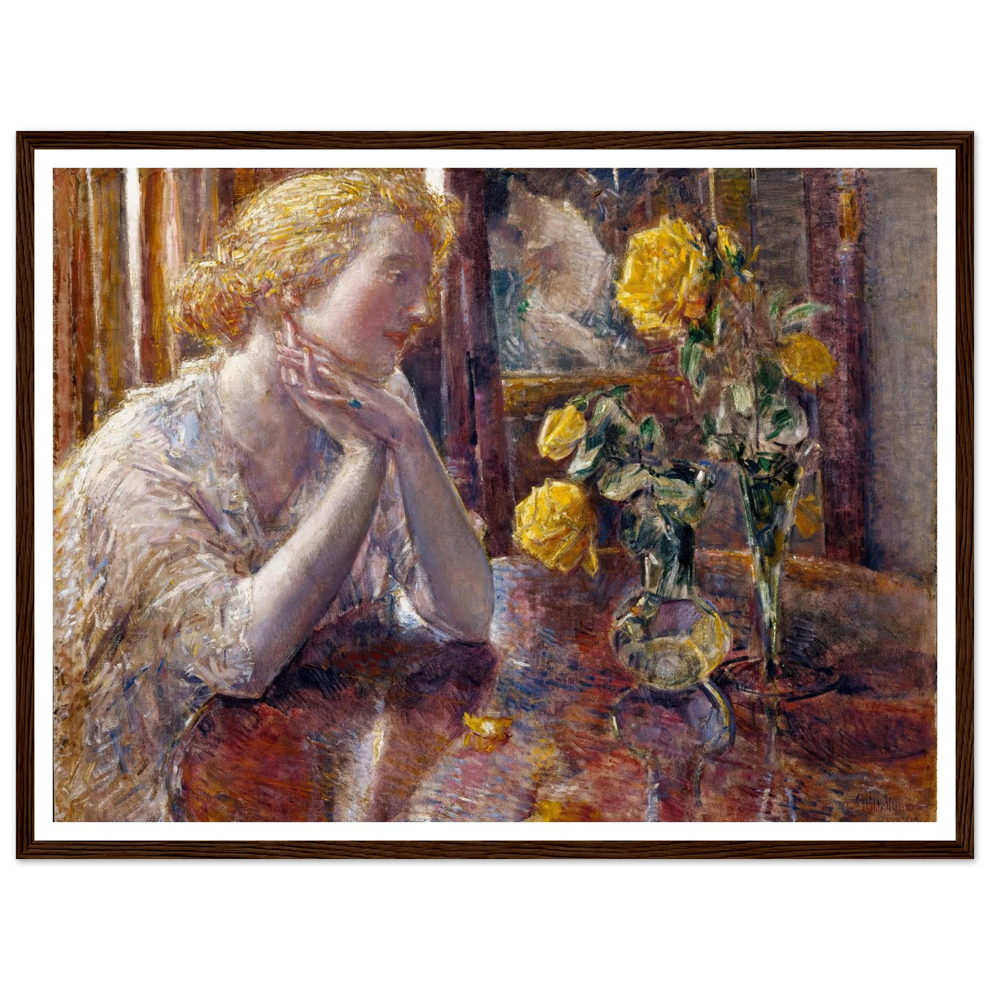 Maréchal Niel Roses (1919) Art Print | Childe Hassam - Framed Poster - 30x40 cm / 12x16″ - Black frame