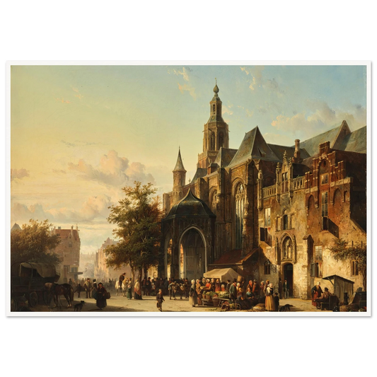Market Square, Nijmegen (1849) Art Print | Cornelis Springer - Framed Poster - 30x40 cm / 12x16″ - Black frame