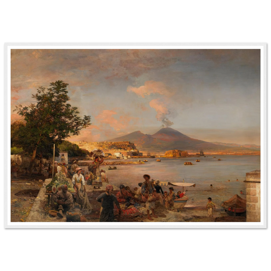 Marktszene bei Neapel mit Blick auf den Vesuv (1888) Art Print | Oswald Achenbach - Framed Poster - 30x40 cm / 12x16″ - Black frame