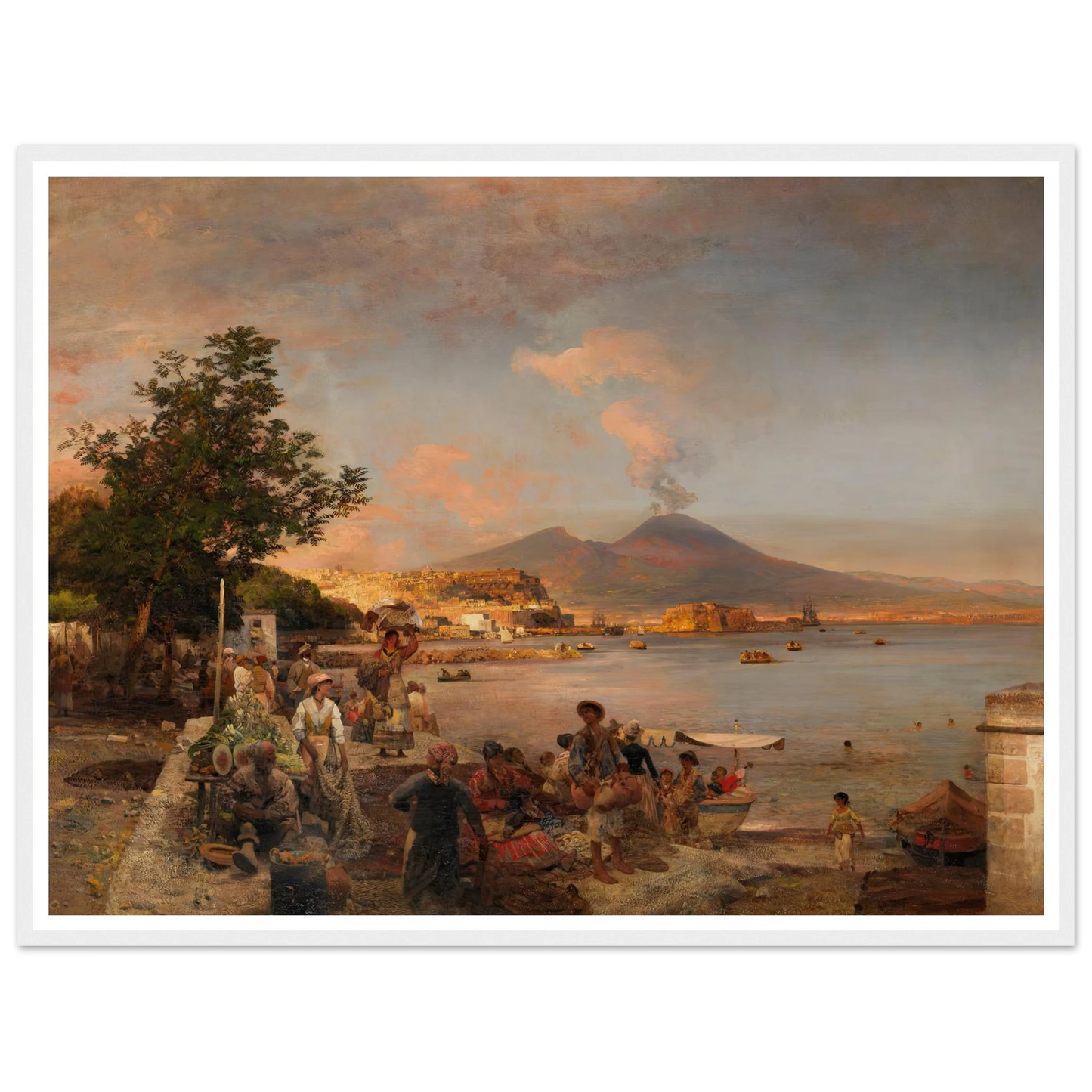 Marktszene bei Neapel mit Blick auf den Vesuv (1888) Art Print | Oswald Achenbach - Framed Poster - 30x40 cm / 12x16″ - Black frame