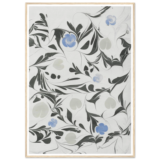Marmorpapier (mit Blüten und herzförmigen Blättern) (1890 - 1910) Art Print | Anker Kyster - Framed Poster - 30x40 cm / 12x16″ - Black frame