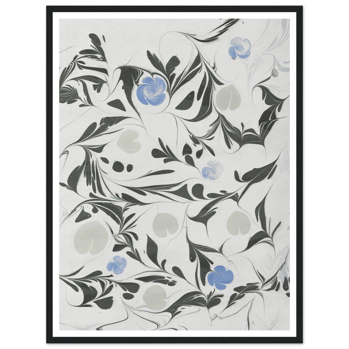 Marmorpapier (mit Blüten und herzförmigen Blättern) (1890 - 1910) Art Print | Anker Kyster - Framed Poster - 30x40 cm / 12x16″ - Black frame