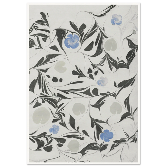 Marmorpapier (mit Blüten und herzförmigen Blättern) (1890 - 1910) Art Print | Anker Kyster - Framed Poster - 30x40 cm / 12x16″ - Black frame