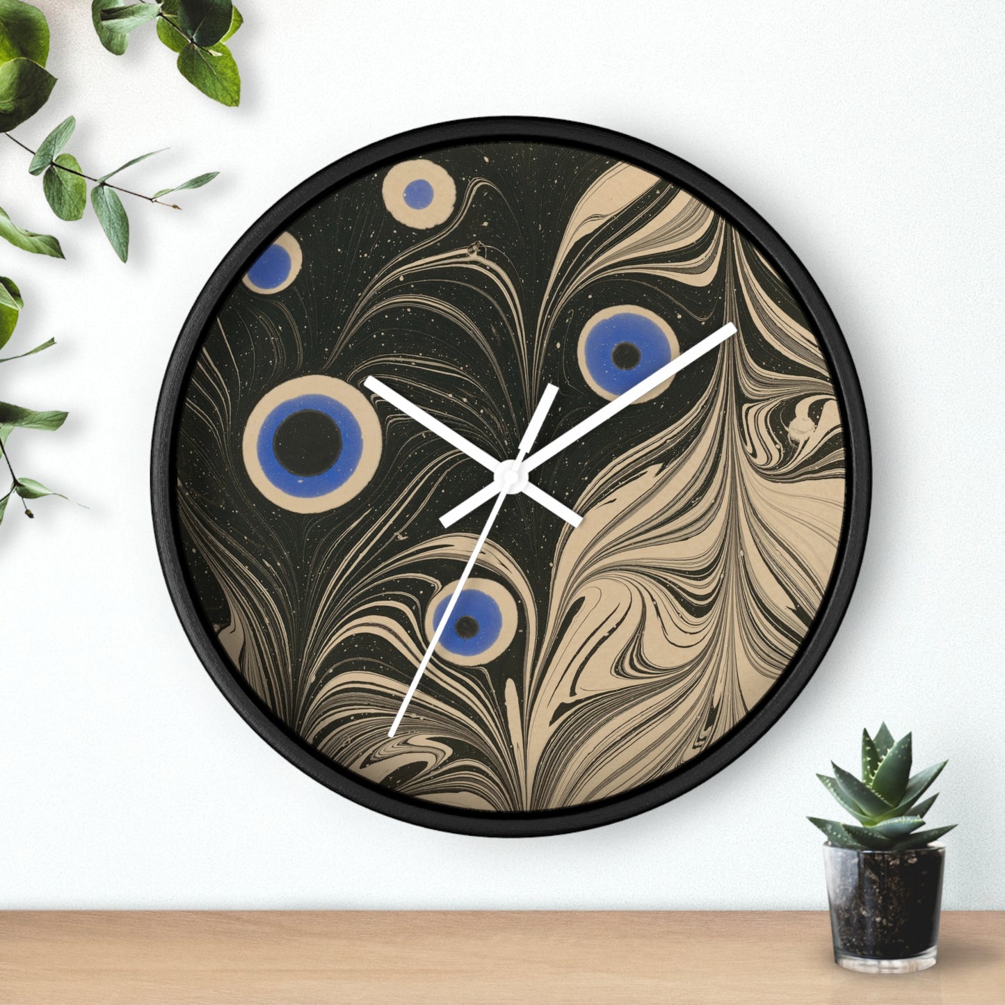 Marmorpapier Wall Clock | Josef Hoffmann - White - Black Base - 10"