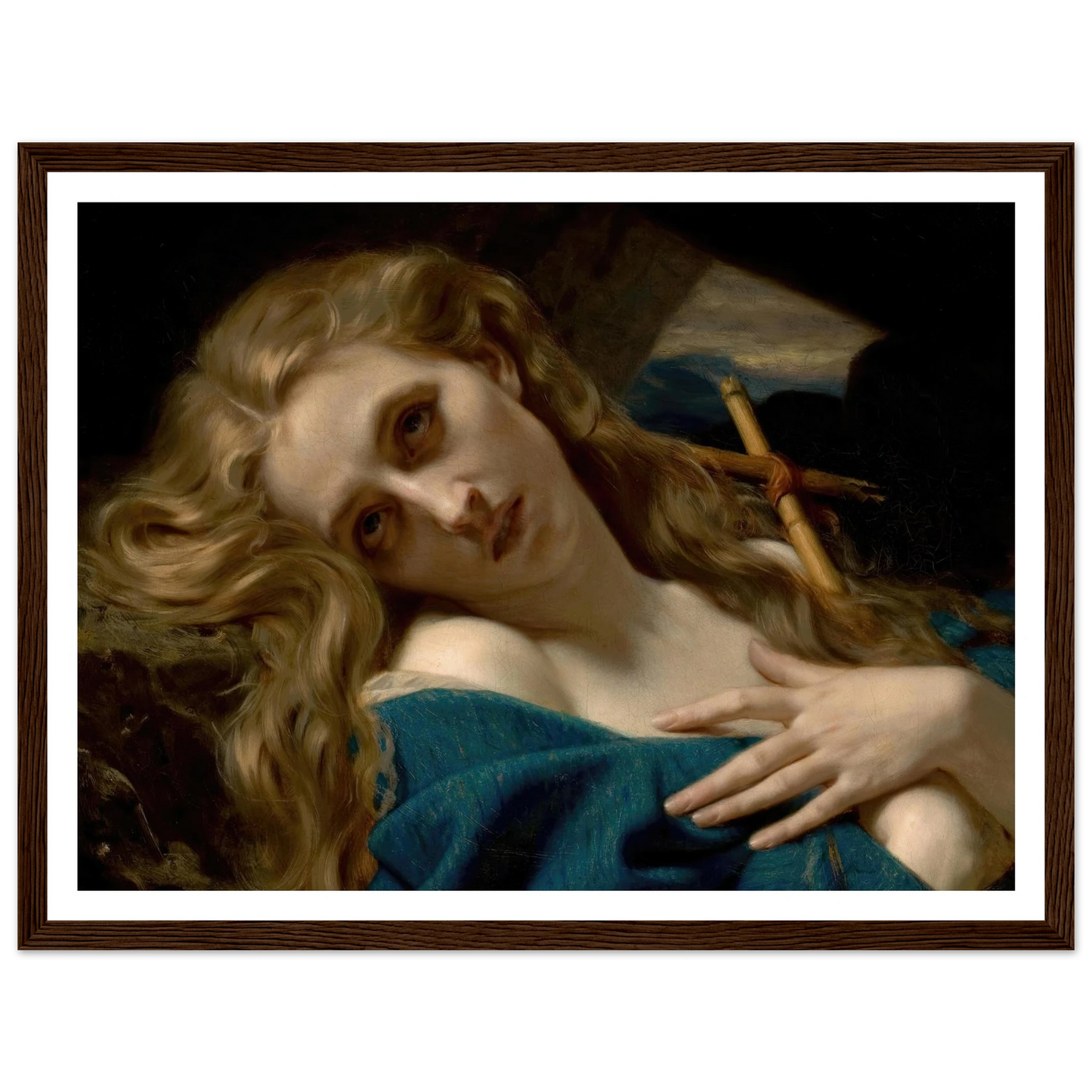 Mary Magdalene in the Cave (1868) Art Print | Hugues Merle - Framed Poster - 30x40 cm / 12x16″ - Black frame