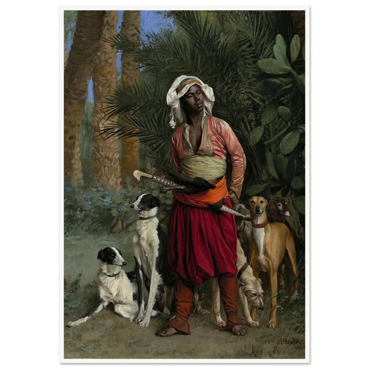 Master of the Hounds (1871) Art Print | Jean Leon Gerome - Framed Poster - 30x40 cm / 12x16″ - Black frame