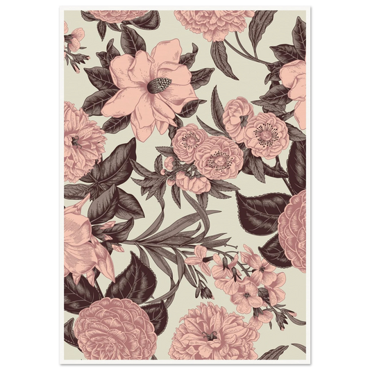 Mauve Magnolia Sketch Art Print | William Morris Inspired - Framed Poster - 30x30 cm / 12x12″ - Black frame