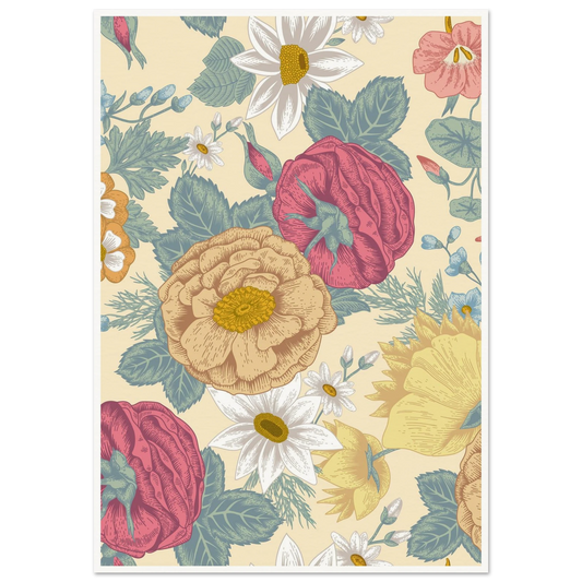 Meadow Haze Peony Art Print | William Morris Inspired - Framed Poster - 30x30 cm / 12x12″ - Black frame