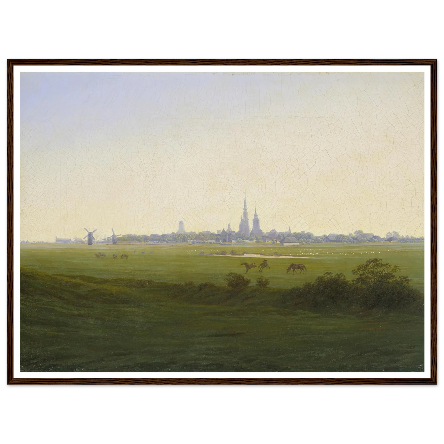 Meadows near Greifswald Art Print | Caspar David Friedrich - Framed Poster - 30x40 cm / 12x16″ - Black frame