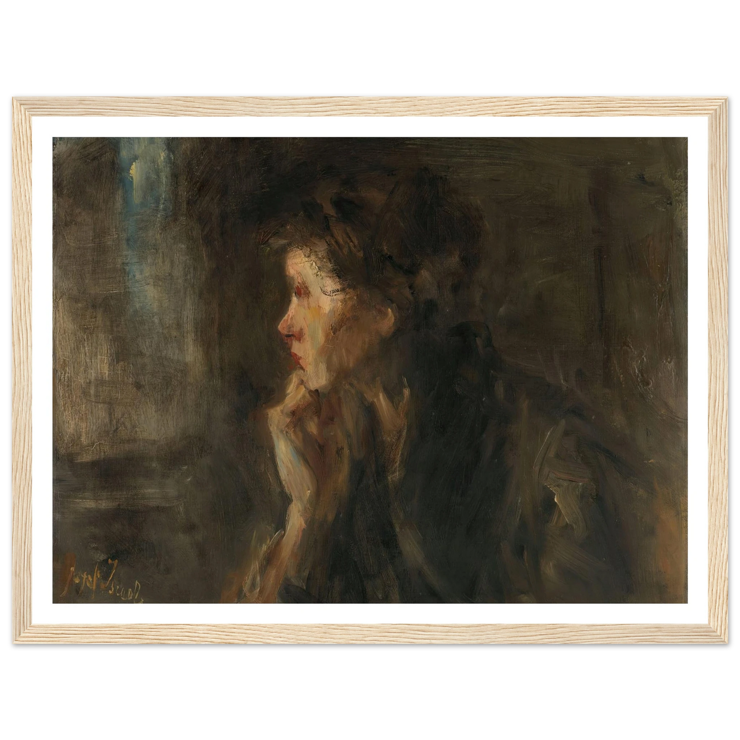 ‘Meditation’ (1896) Art Print | Jozef Israels - Framed Poster - 30x40 cm / 12x16″ - Black frame