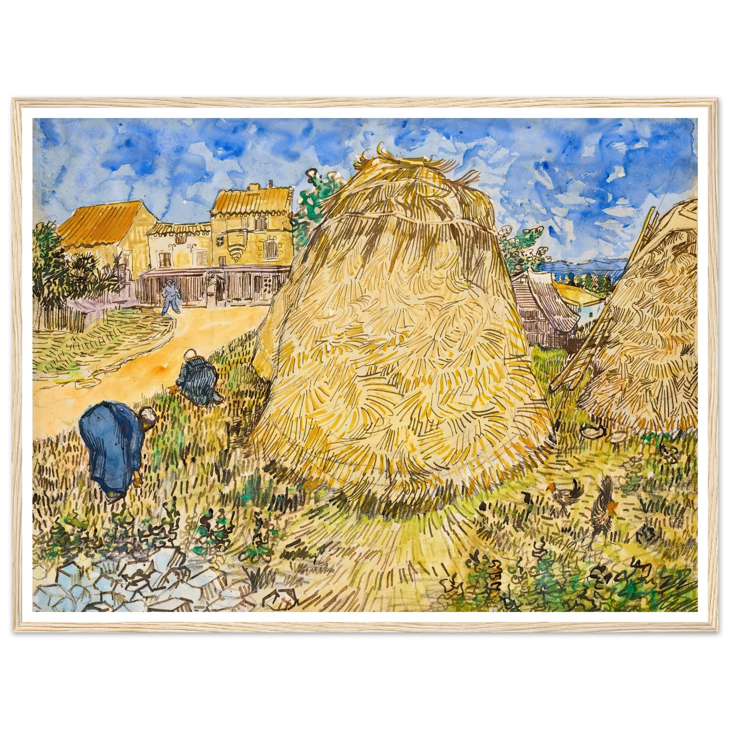 Meules de blé (1888) Art Print | Vincent van Gogh - Framed Poster - 30x40 cm / 12x16″ - Black frame