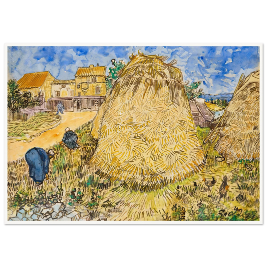 Meules de blé (1888) Art Print | Vincent van Gogh - Framed Poster - 30x40 cm / 12x16″ - Black frame