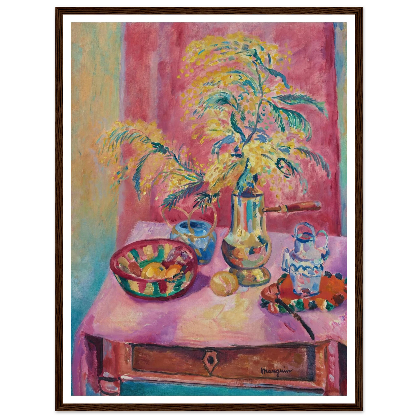 Mimosas dans la chocolatière (1919) Art Print | Henri Manguin - Framed Poster - 30x40 cm / 12x16″ - Black frame