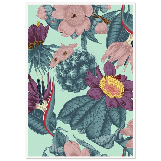 Mint Strelitzia Oasis Art Print | William Morris Inspired - Framed Poster - 30x30 cm / 12x12″ - Black frame