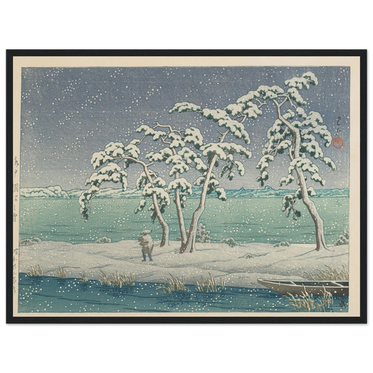 Mito Hinuma no yuki (Snow at Hinuma Swamp in Mito) (1947) Art Print | Kawase Hasui - Framed Poster - 30x40 cm / 12x16″ - Black frame