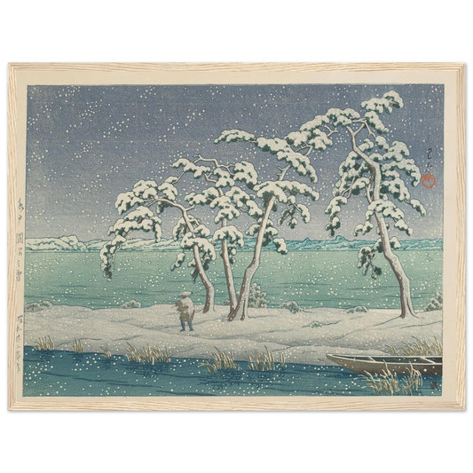 Mito Hinuma no yuki (Snow at Hinuma Swamp in Mito) (1947) Art Print | Kawase Hasui - Framed Poster - 30x40 cm / 12x16″ - Black frame