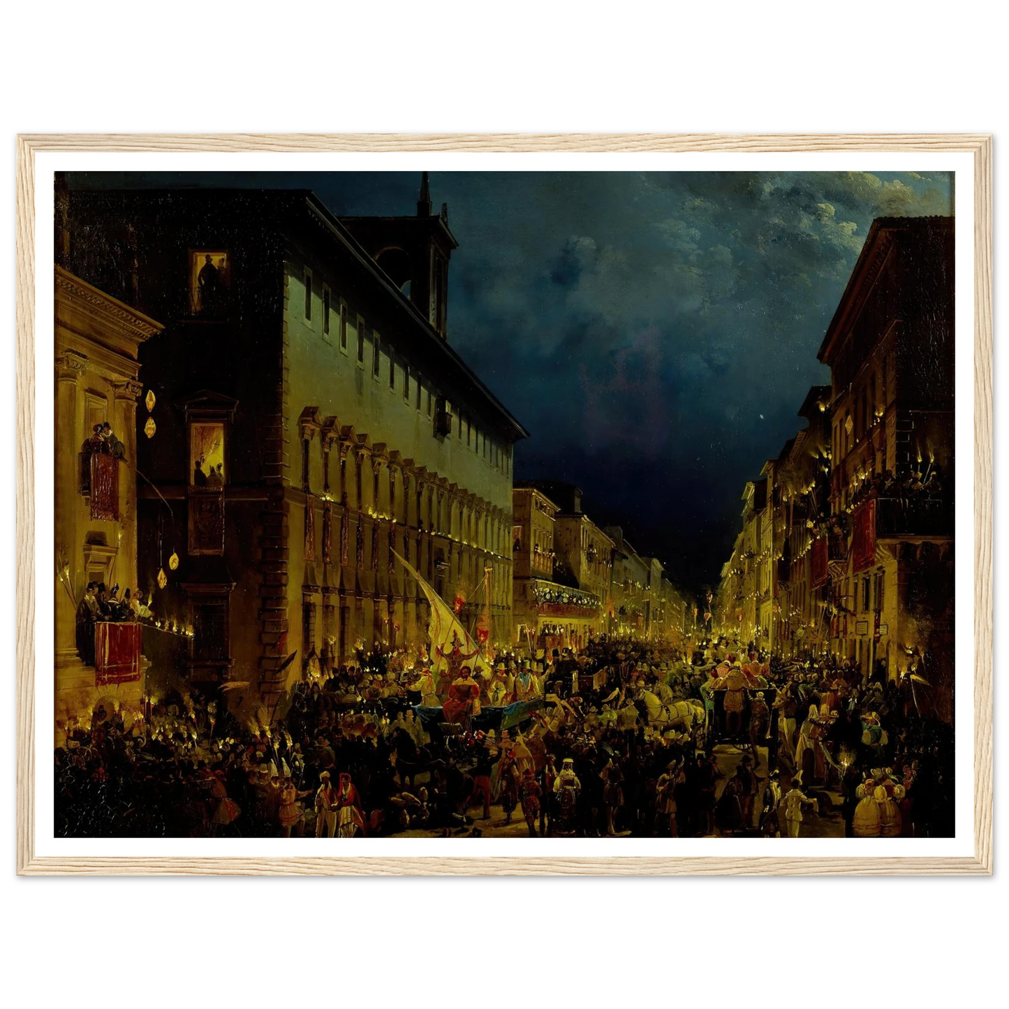 Moccoli Evening In Rome (1834) Art Print | Ippolito Caffi - Framed Poster - 30x40 cm / 12x16″ - Black frame