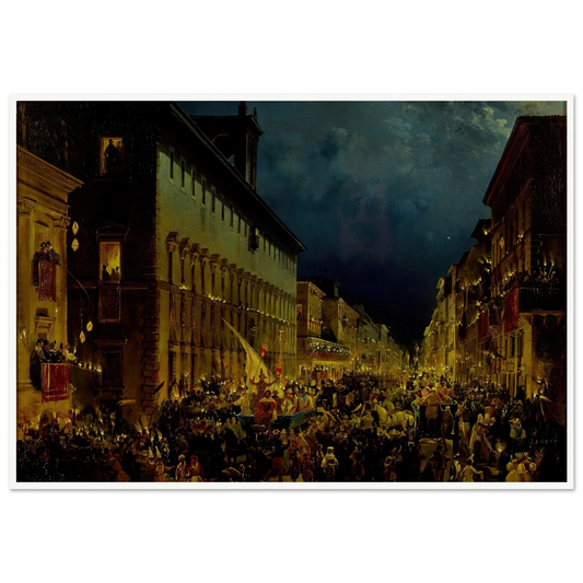 Moccoli Evening In Rome (1834) Art Print | Ippolito Caffi - Framed Poster - 30x40 cm / 12x16″ - Black frame