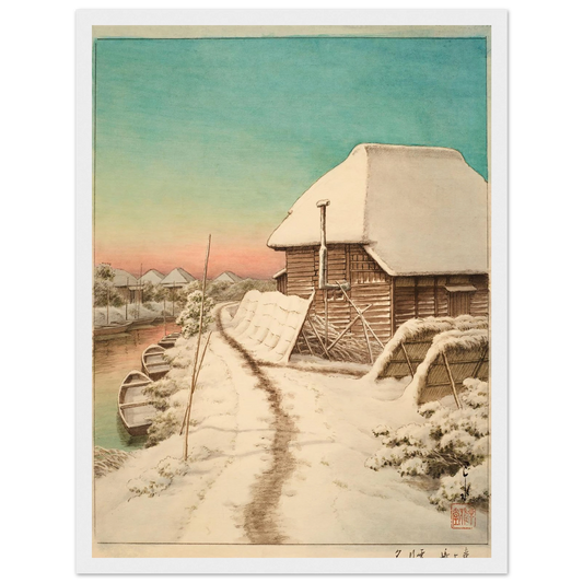 Morigasaki setsugo no yu (Evening after snow at Morigasaki) Art Print | Kawase Hasui - Framed Poster - 30x40 cm / 12x16″ - Black frame