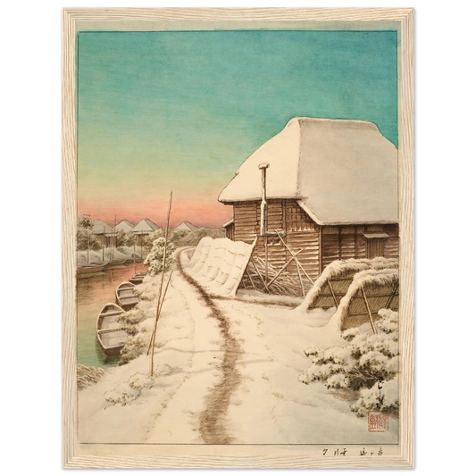 Morigasaki setsugo no yu (Evening after snow at Morigasaki) Art Print | Kawase Hasui - Framed Poster - 30x40 cm / 12x16″ - Black frame