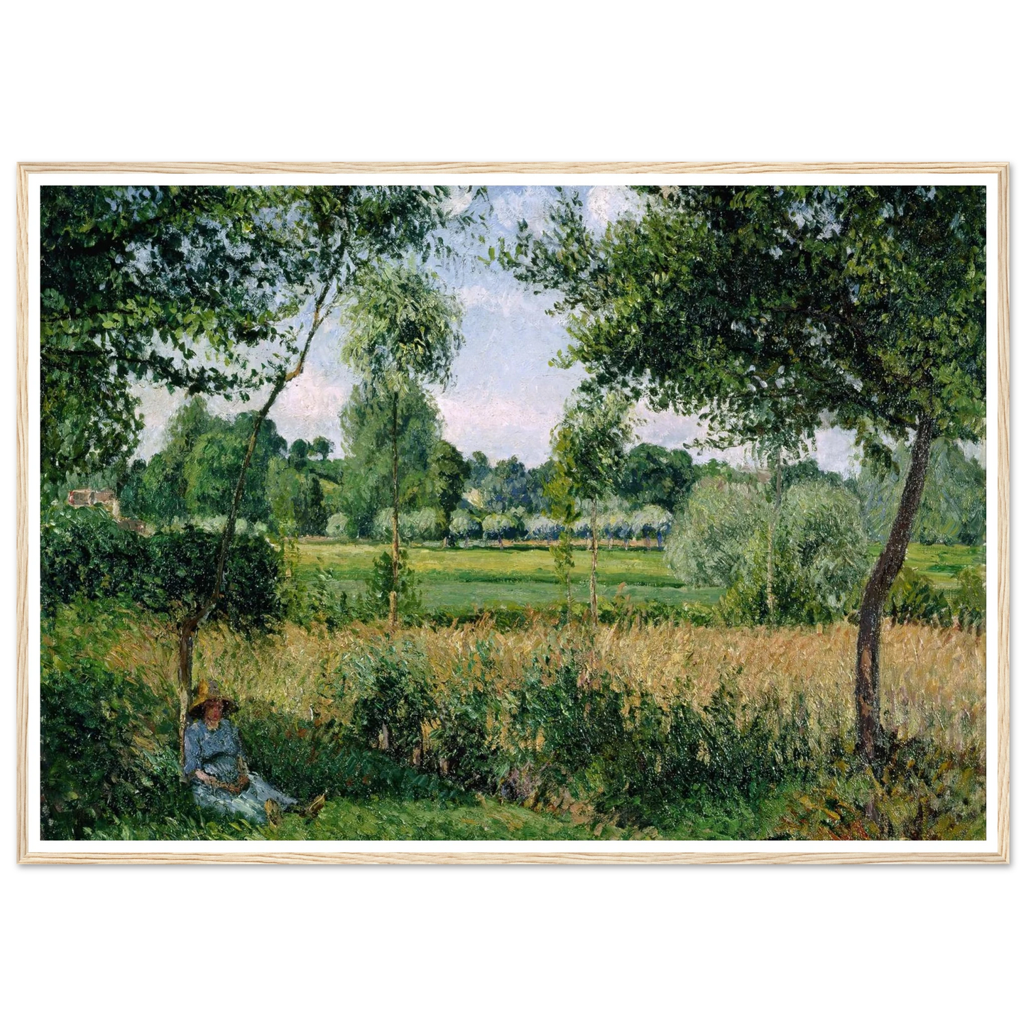 Morning Sunlight Effect, Eragny Art Print | Camille Pissarro - Framed Poster - 30x40 cm / 12x16″ - Black frame