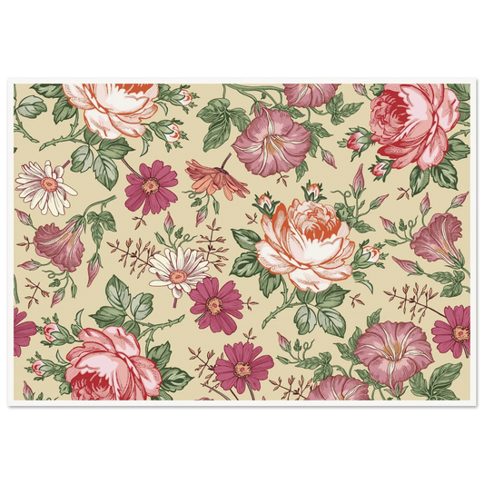 Moss Rose Rambler Art Print | William Morris Inspired - Framed Poster - 30x30 cm / 12x12″ - Black frame
