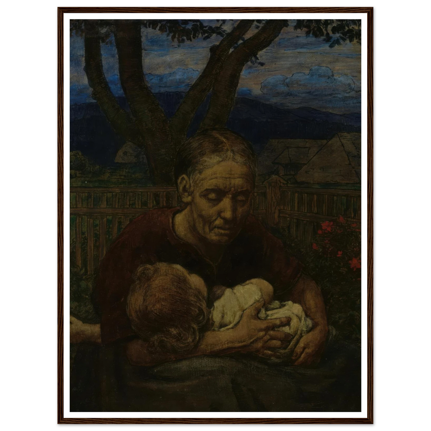 Mother and Child in a garden (1850 - 1924) Art Print | Hans Thoma - Framed Poster - 30x40 cm / 12x16″ - Black frame