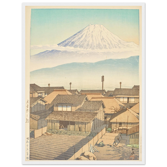 Motoyoshiwara no asa (Morning in Motoyoshiwara) (1940) Art Print | Kawase Hasui - Framed Poster - 30x40 cm / 12x16″ - Black frame