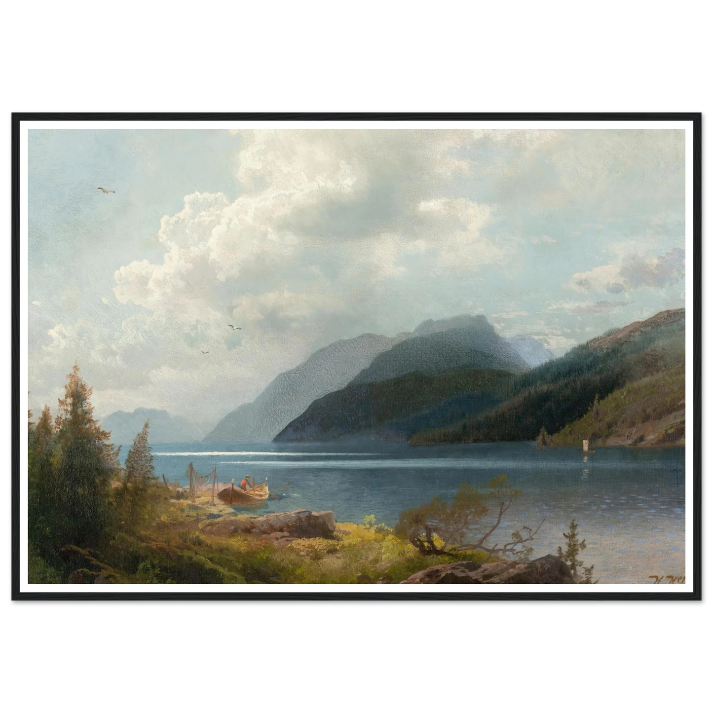 Mountain Lake, Sagne Fjord, Norway Art Print | Hermann Ottomar Herzog - Framed Poster - 30x40 cm / 12x16″ - Black frame
