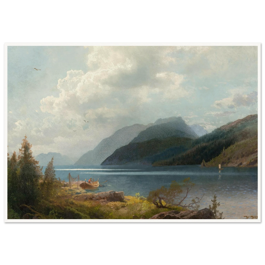 Mountain Lake, Sagne Fjord, Norway Art Print | Hermann Ottomar Herzog - Framed Poster - 30x40 cm / 12x16″ - Black frame