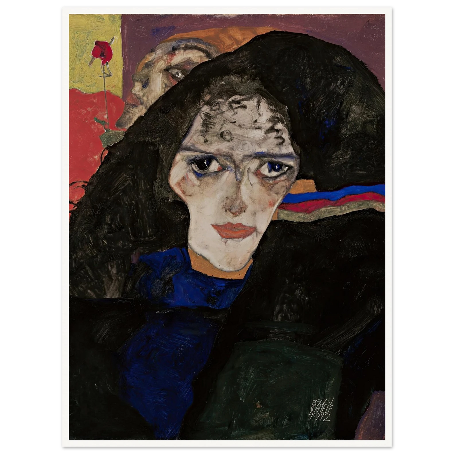 Mourning Woman (1912) Art Print | Egon Schiele - Framed Poster - 30x40 cm / 12x16″ - Black frame