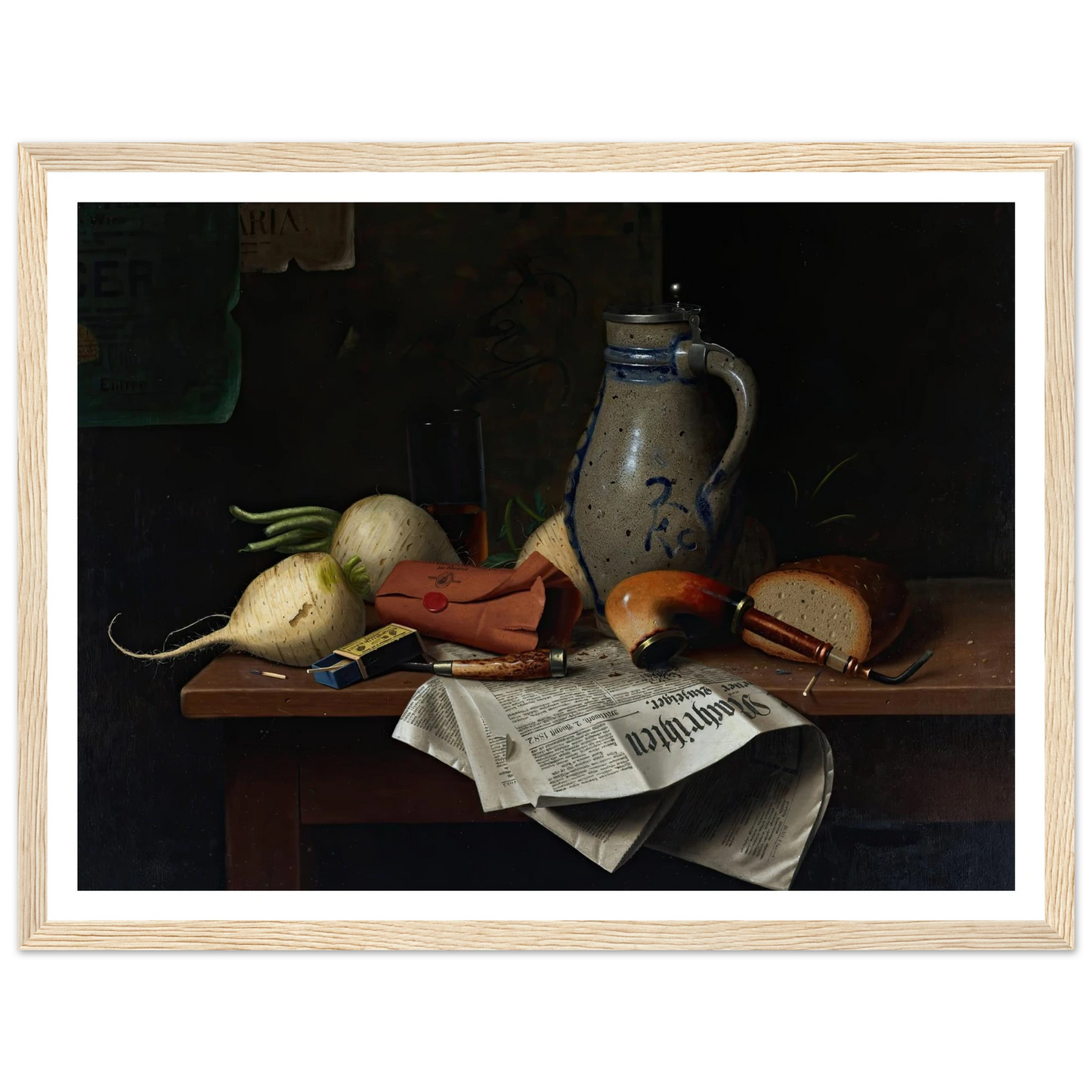 Munich Still Life (1882) Art Print | William Michael Harnett - Framed Poster - 30x40 cm / 12x16″ - Black frame