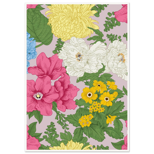 Muted Grey Bouquet Art Print | William Morris Inspired - Framed Poster - 30x30 cm / 12x12″ - Black frame