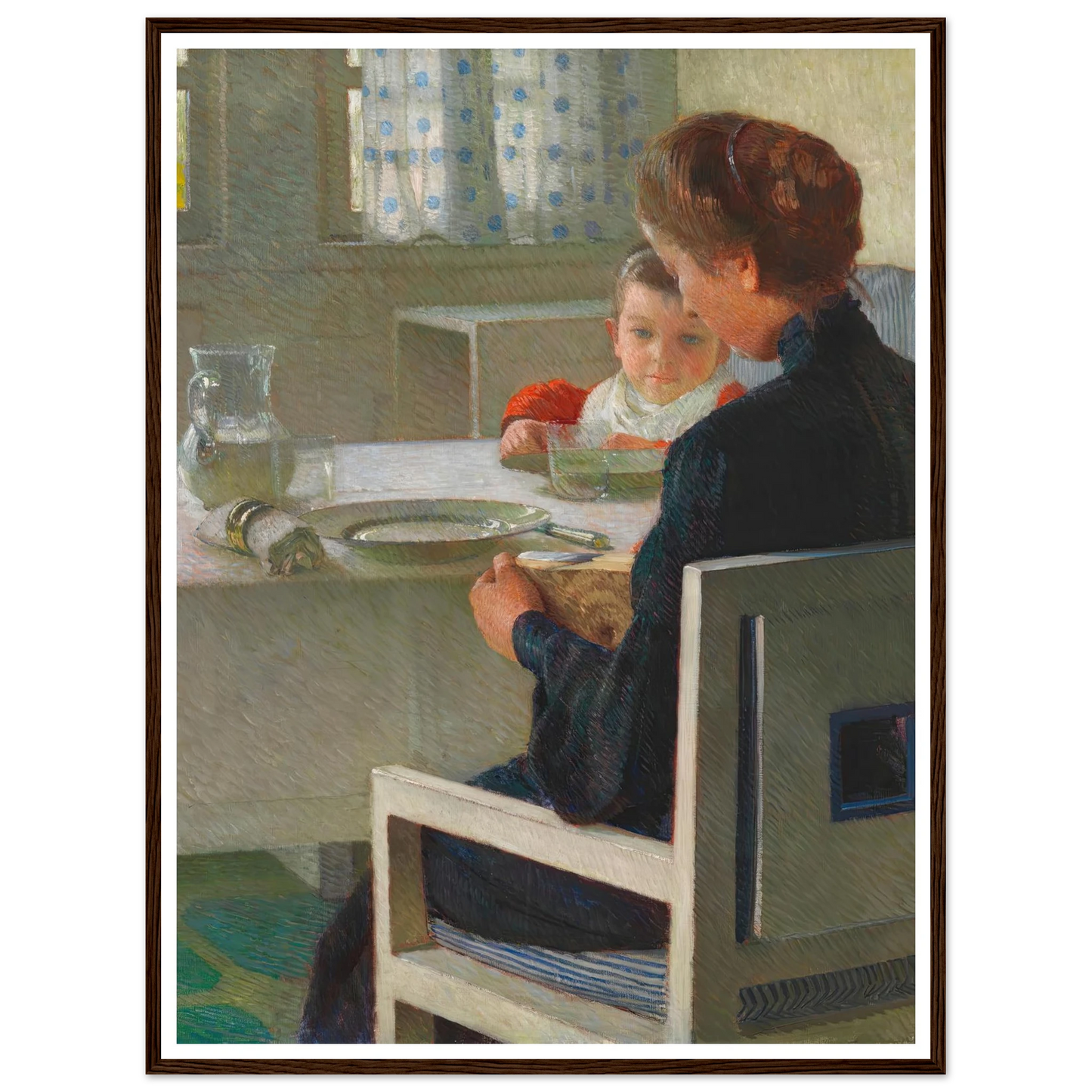 Mutter und Kind bei Tisch (Beim Frühstück) (1903) Art Print | Carl Moll - Framed Poster - 30x40 cm / 12x16″ - Black frame