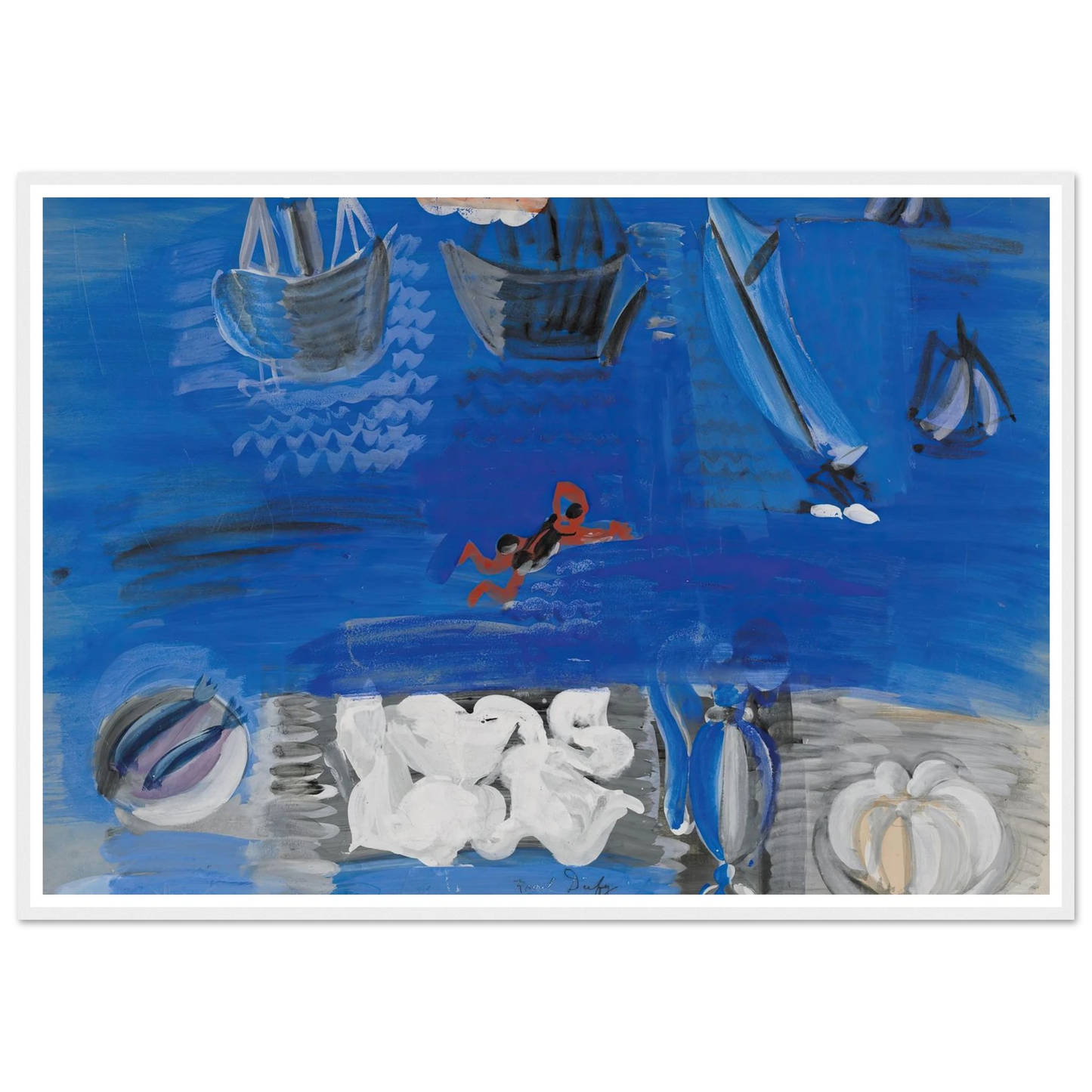 Nature morte et bateaux (circa 1923) Art Print | Raoul Dufy - Framed Poster - 30x40 cm / 12x16″ - Black frame