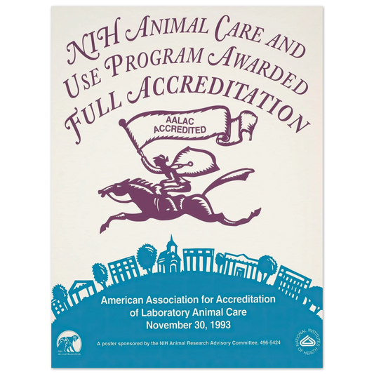 NIH Animal Care and Use Program awarded full accreditation (1993) Art Print | National Institutes of Health - Framed Poster - 30x40 cm / 12x16″ - Black frame