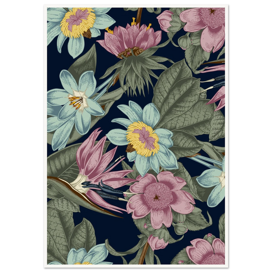 Nocturnal Jungle Bloom Art Print | William Morris Inspired - Framed Poster - 30x30 cm / 12x12″ - Black frame