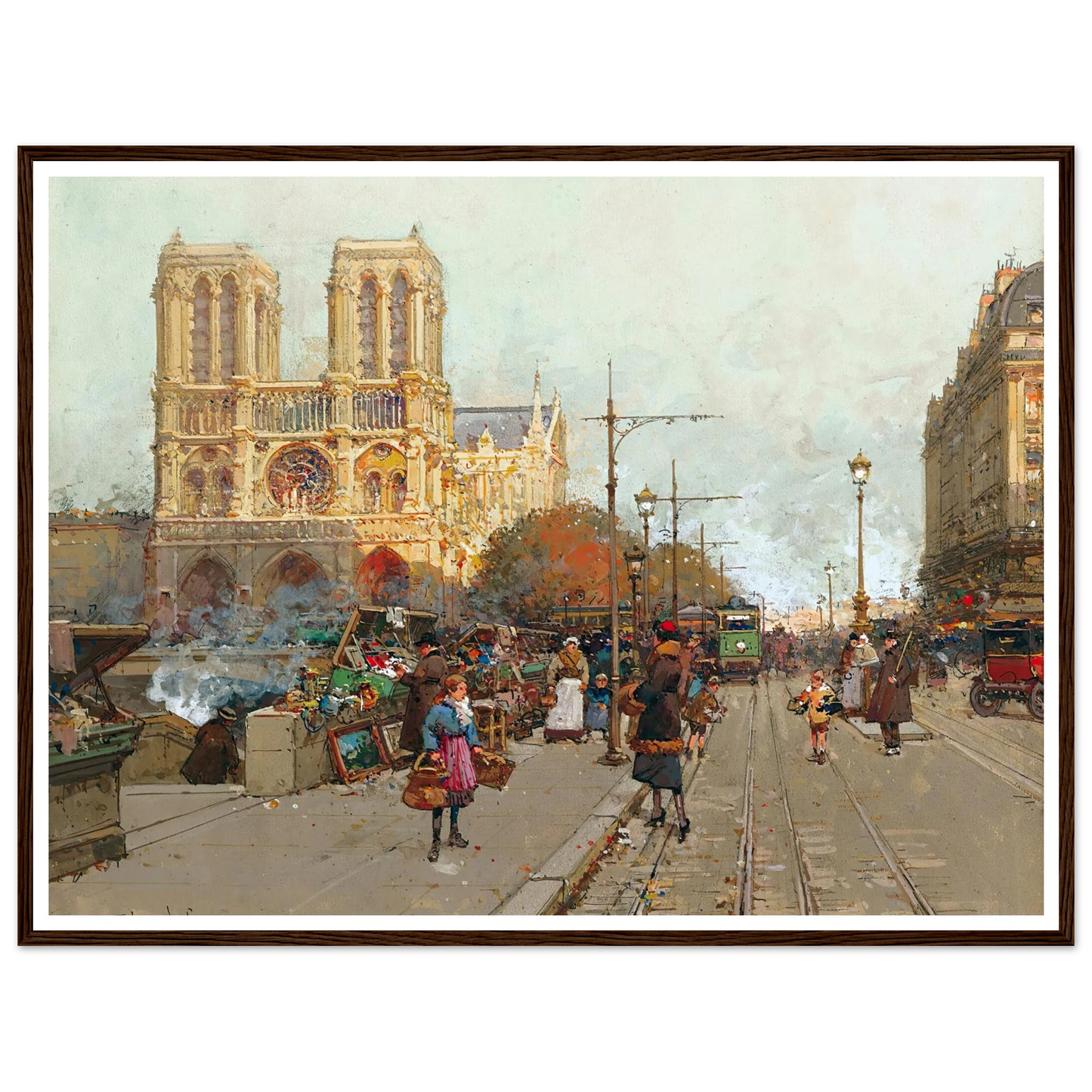 Notre Dame De Paris, Vue Du Quai De Montebello Art Print | Eugene Galien Laloue - Framed Poster - 30x40 cm / 12x16″ - Black frame