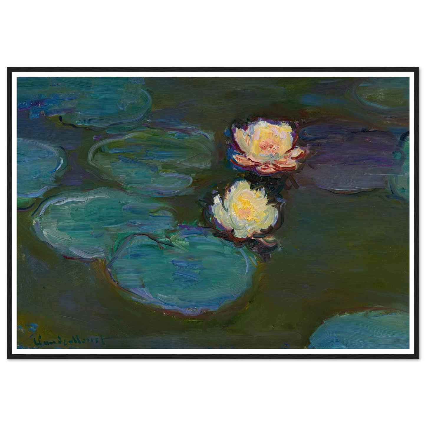 Nympheas (circa 1897-1898) Art Print | Claude Monet - Framed Poster - 30x40 cm / 12x16″ - Black frame