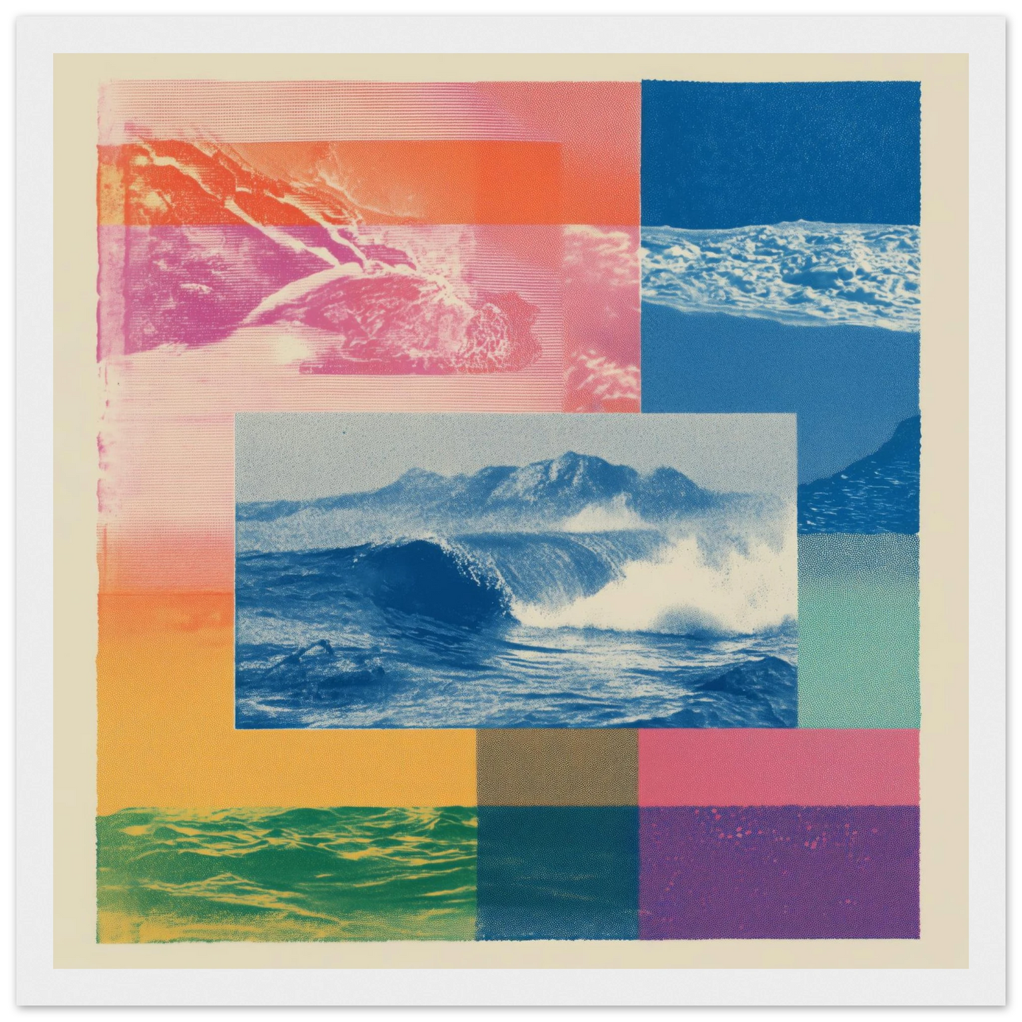 Ocean Print Riso - Framed Poster - 30x30 cm / 12x12″ - Black frame
