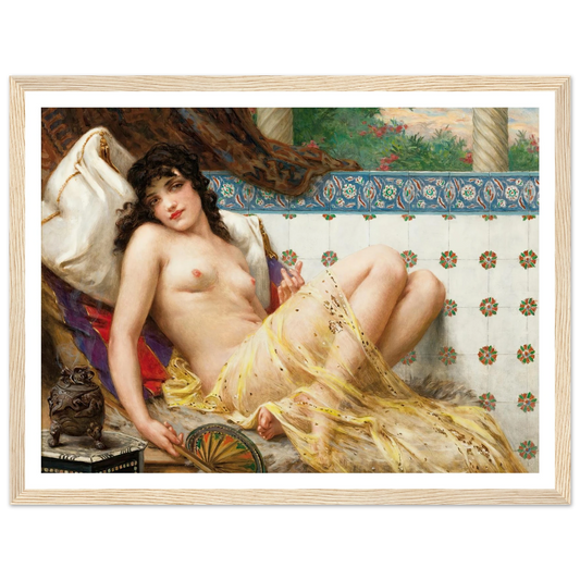 Odalisque With The Fan Art Print | Guillaume Seignac - Framed Poster - 30x40 cm / 12x16″ - Black frame