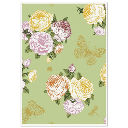 Olive Rose Garland Art Print | William Morris Inspired - Framed Poster - 30x30 cm / 12x12″ - Black frame