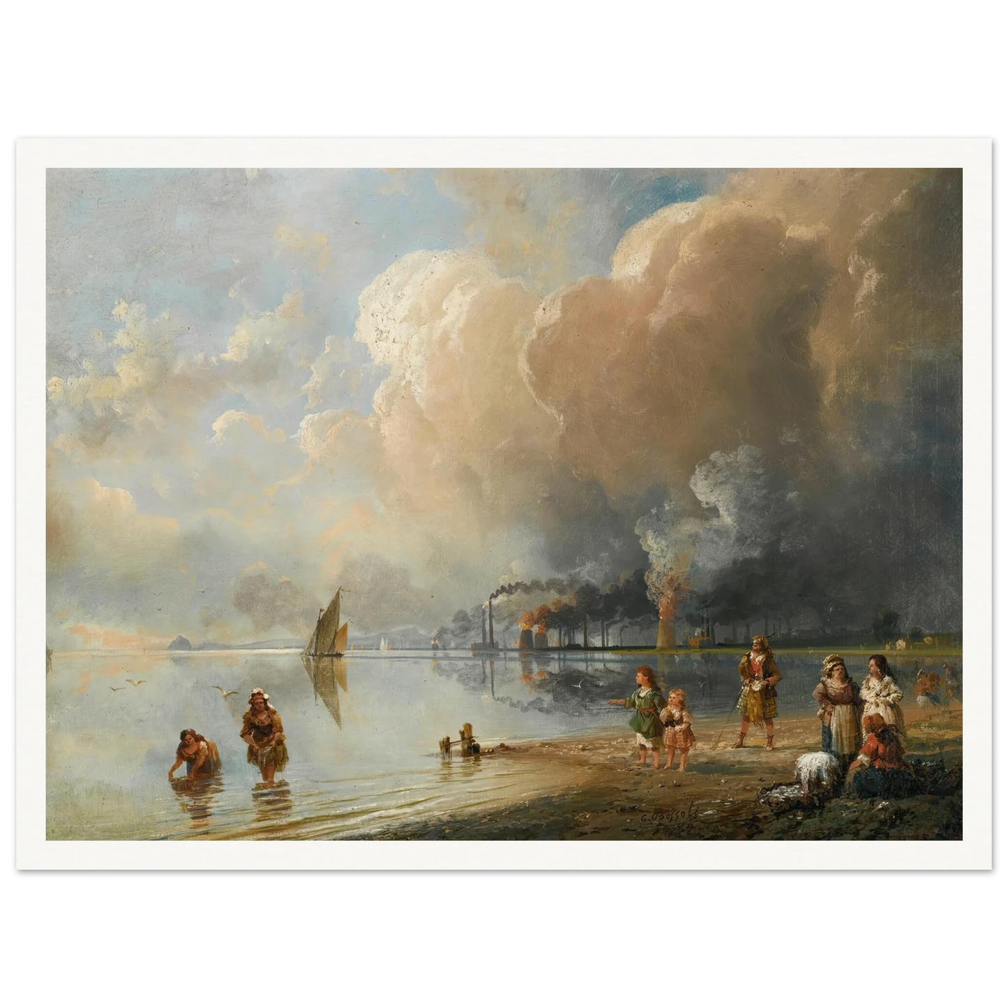 On the banks of the forth, Edinburgh Art Print | Carlo Bossoli - Framed Poster - 30x40 cm / 12x16″ - Black frame