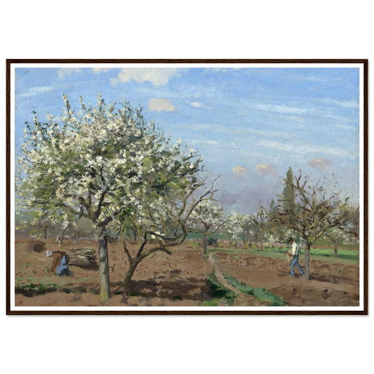 Orchard in Bloom,Louveciennes (1872) Art Print | Camille Pissarro - Framed Poster - 30x40 cm / 12x16″ - Black frame