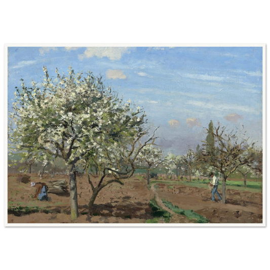 Orchard in Bloom,Louveciennes (1872) Art Print | Camille Pissarro - Framed Poster - 30x40 cm / 12x16″ - Black frame