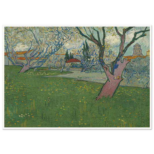 Orchards in blossom, view of Arles (1889) Art Print | Vincent van Gogh - Framed Poster - 30x40 cm / 12x16″ - Black frame